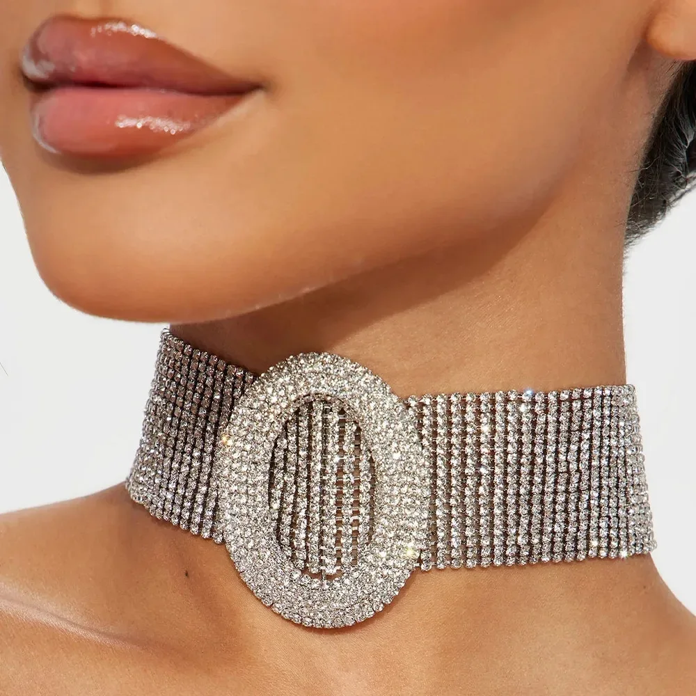 18k Italian Wholesale Jewellery Alibabas Gift Woman Elegant fashion jewelry party diamond iced out luxury belt chocker necklace