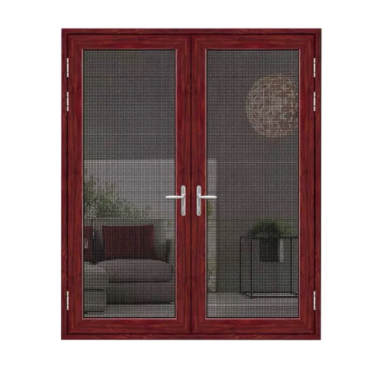 wood grain aluminum screen frame double pane swing door