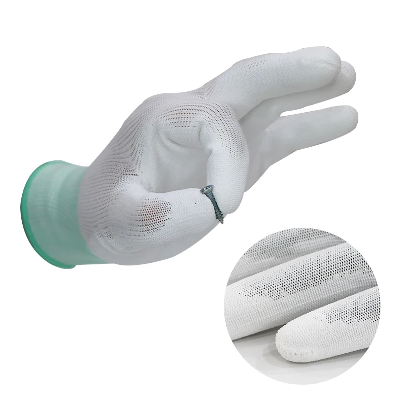Nylon Seaml Waterproof PU Inspection Gloves XL Size Dust-Free Assembly Safety Work Gloves Painters White PU Palm-Coated Gloves