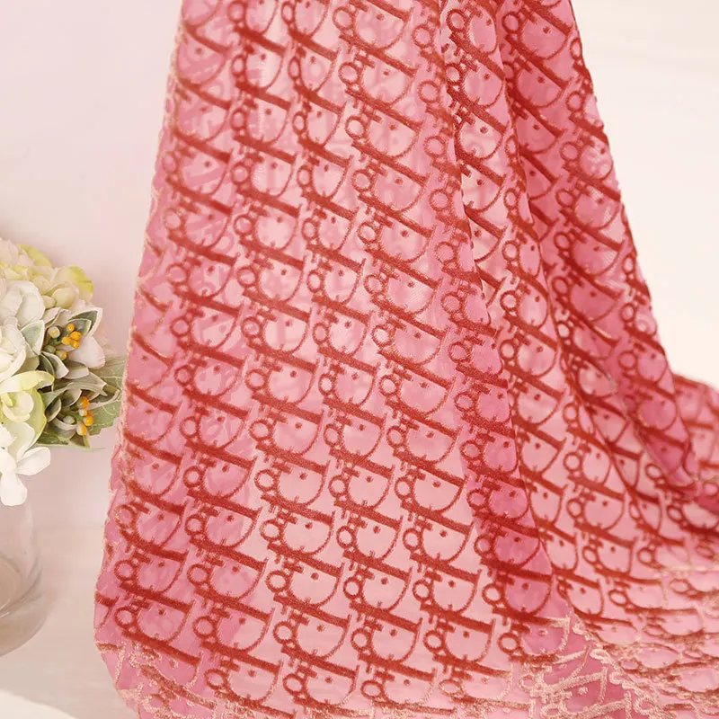 High quality plain dyed  luxury burn out letter print silk viscose velvet fabric for dress