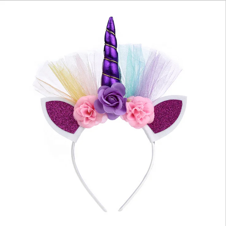 Kids Hair Band Accessories Flower Rainbow Unicorn Headband For Party Birthday Decorations