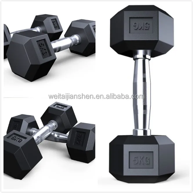 High Quality free weight lifting fitness workout 40kg 50kg rubber dumbbell hexagon hex dumbbell
