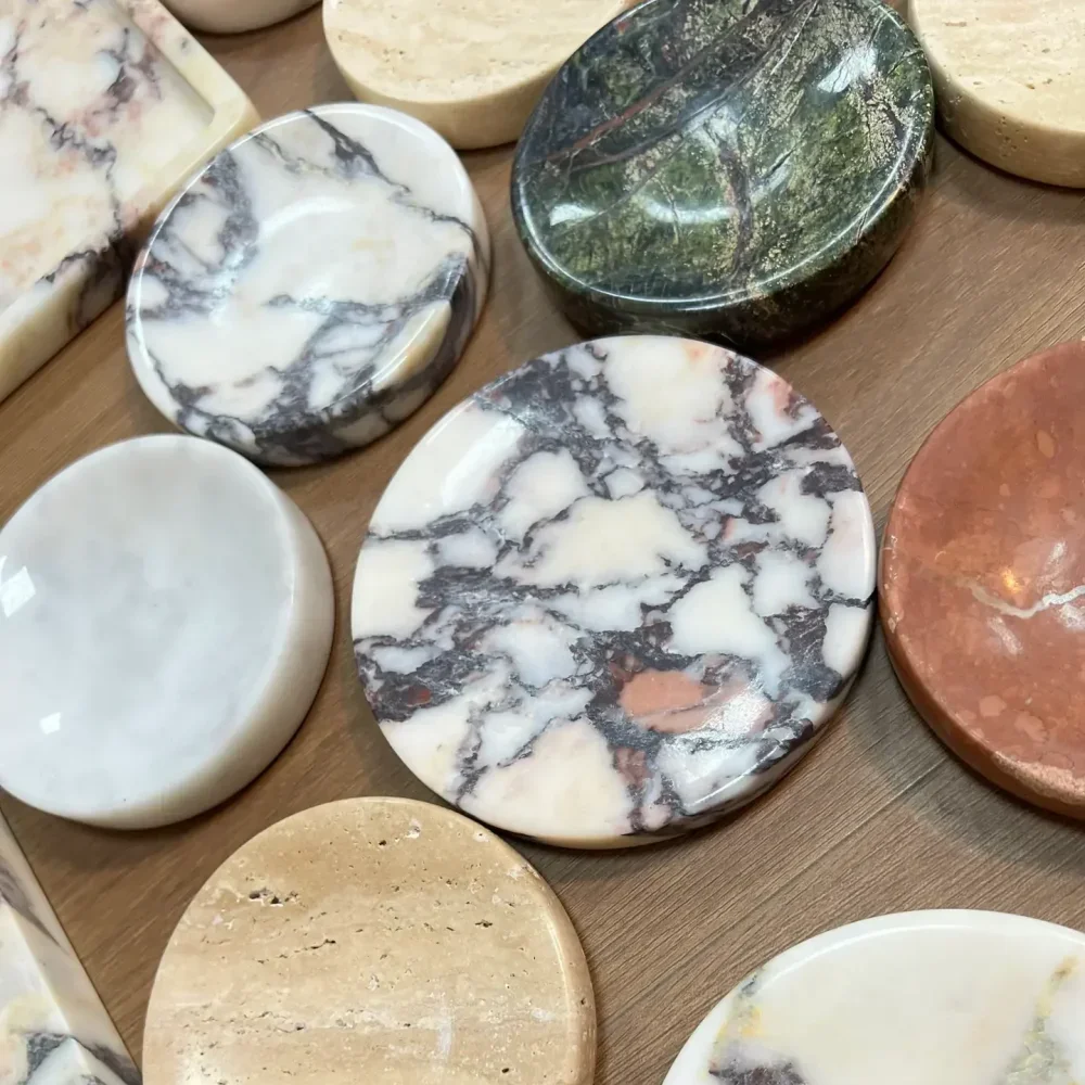 stonekocc Vintage French Wabi Sabi Decorative Plate Natural Stone Crafts Small D10CM Marble Travertine Jewelry Tray