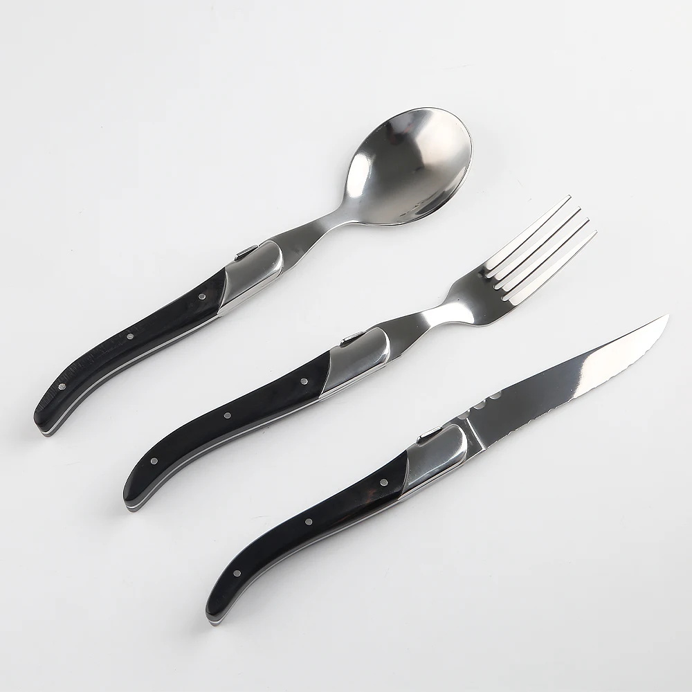 Genuine laguiole steak knives and forks Stainless Steel With Pakkawood Handle dinner cutlery serrated steak knife set