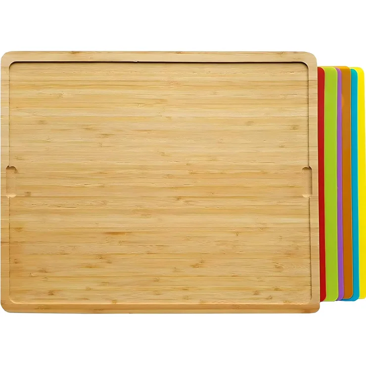 Large Bamboo Wood Cutting Board Set with 6 Flexible Cutting Mats Bamboo Cutting Board Set High Quality Bamboo Cutting  Boards