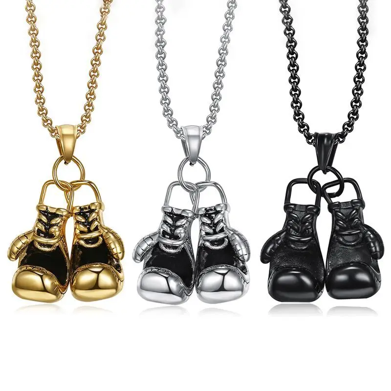 BINSHUO 2022 Custom Wholesale Hip Hop Jewelry Stainless Steel 3d Punk Titanium Rocky Boxing Gloves Pendant Necklace For Men