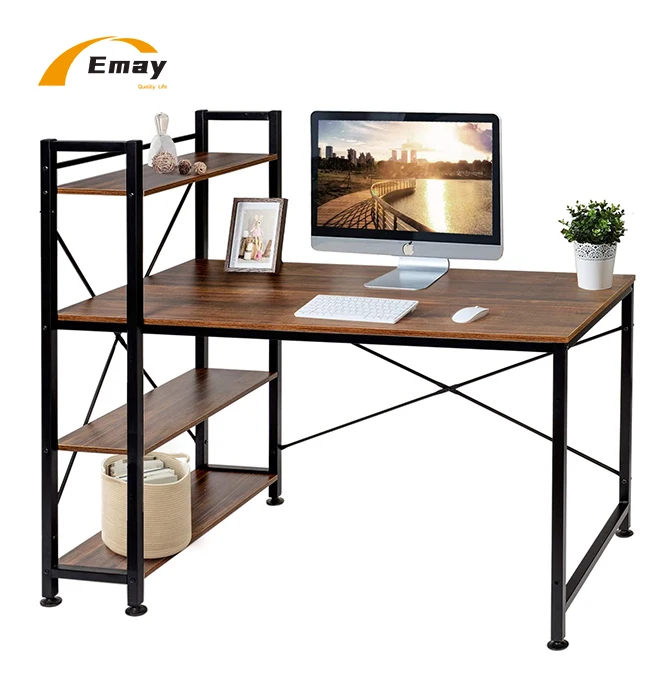 47Inch Classic Home Office H shape Computer Desk Reversible Bookshelf for Home Office