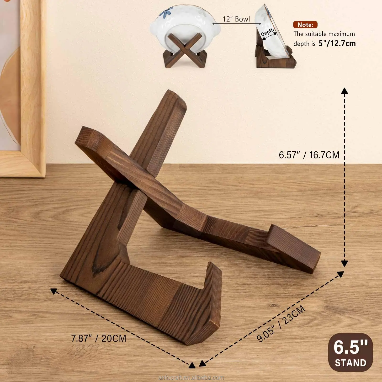 Handmade Wooden Cookbook Holder Kitchen Counter Stand for Plate Bowl Displays Recipe Book Stand Display