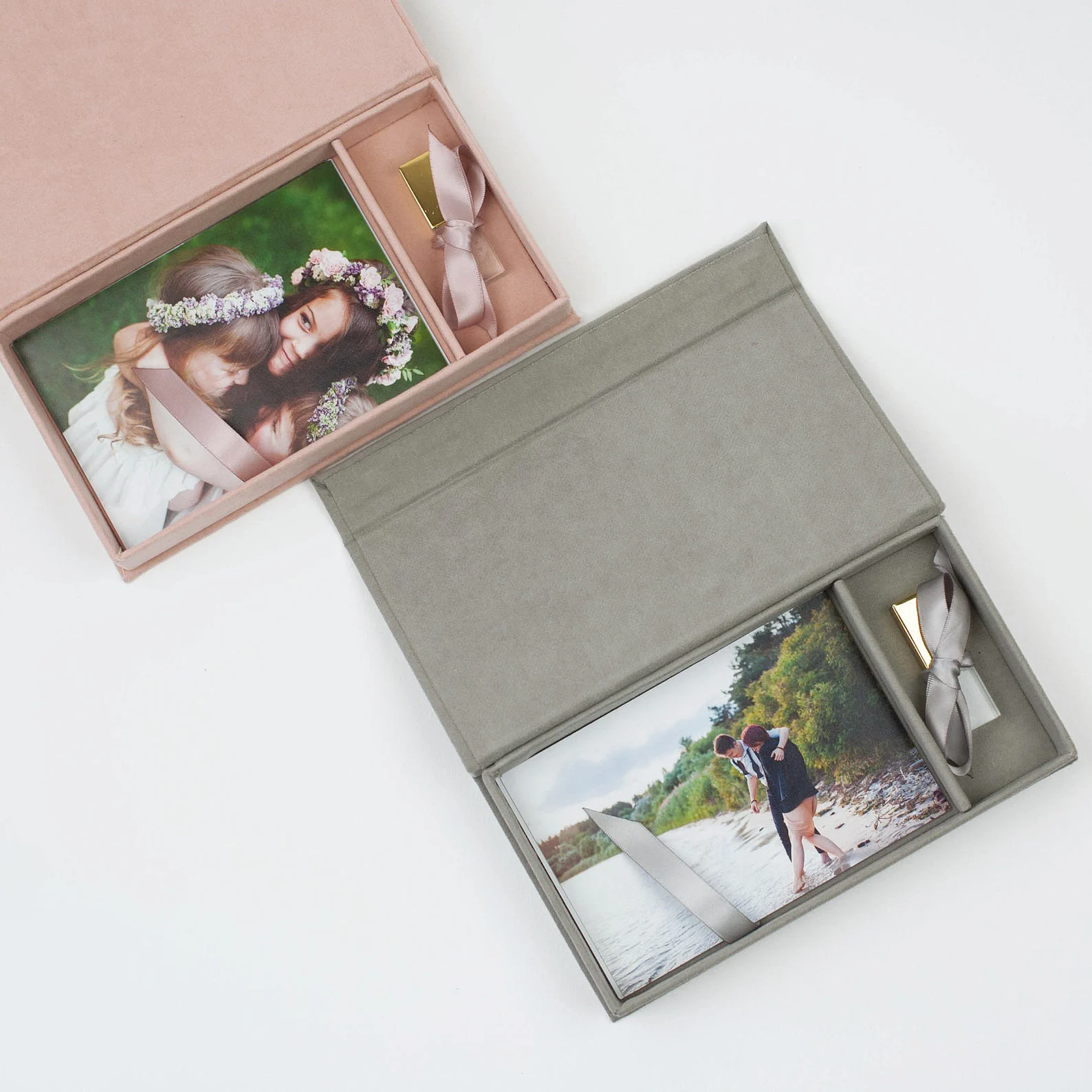 OEM Velvet Photographer Wedding Prints Packaging 4*6 5x7  6*8 Linen Foto Paper Photo Velvet Linen Box For Glass USB Flash Drive