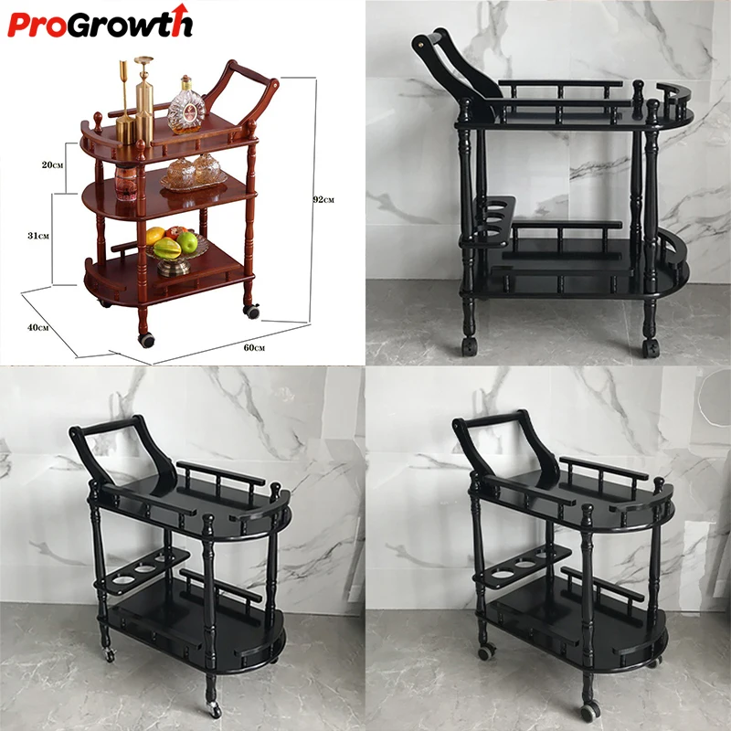 Hotel & Restaurant Supplies Solid Wood Trolley Delivery Cart Household Double Tier Drink Liquor Carts Wholesale