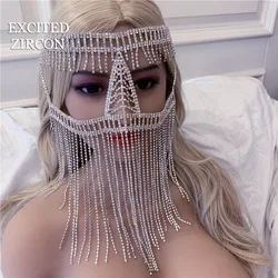 Best Selling Women Rhinestone Head Chains Long Tassel Full Face Cover Water Drop Head Wear Headdress Accessories Hair Jewelry