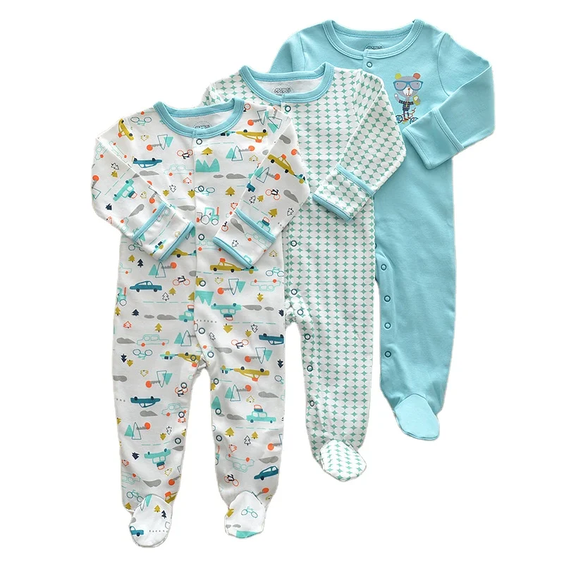 Комплект из 3 предметов; Детские пижамы; footies; 100% хлопок; Одежда для новорожденных мальчиков и девочек