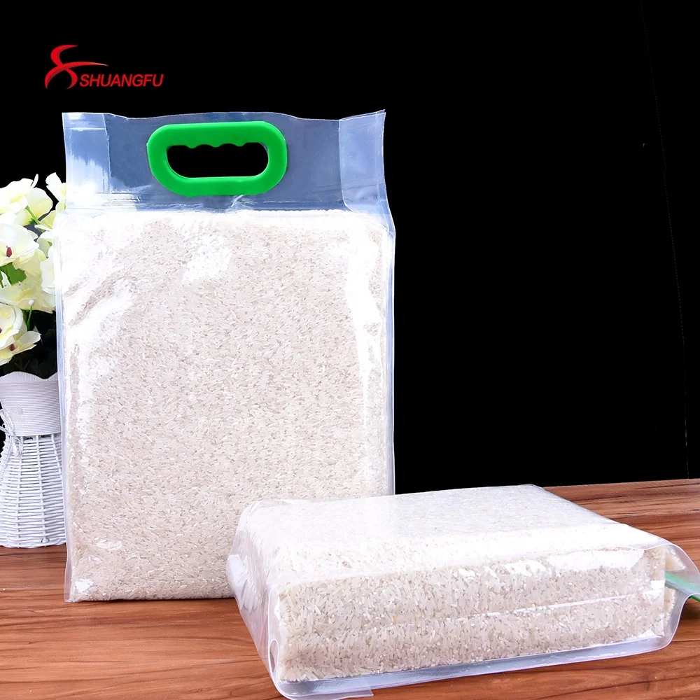 High quality custom printed bag of vacuum rices plastic bag food packaging with handle hole