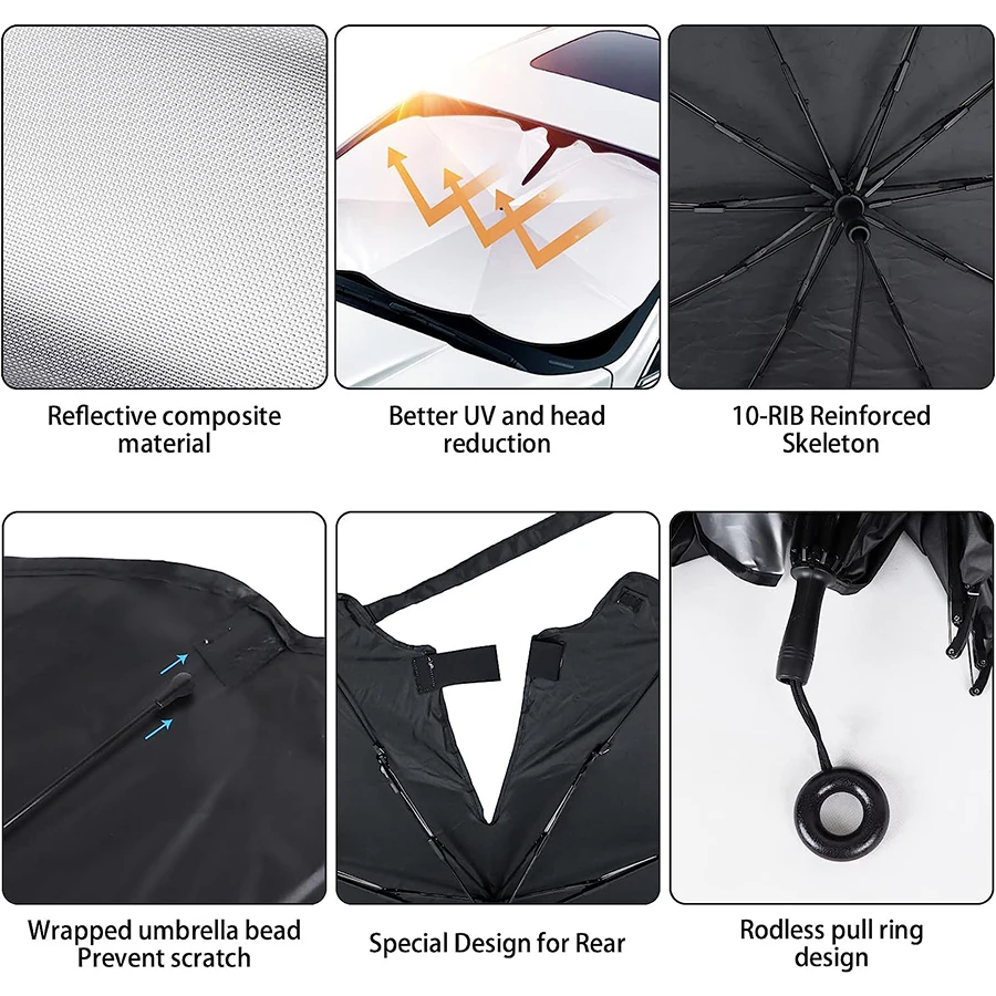 New Upgraded 190T Front Windshield Window Sun Shade Visor Heat Insulated Folding Umbrella Cover For Car SUV Universal