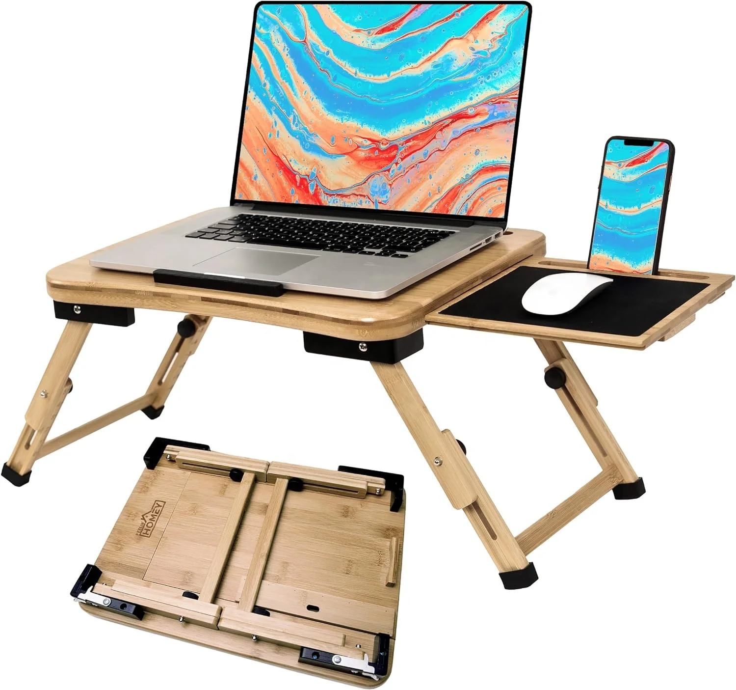 Foldable Portable 2024 Height Adjustable Bed Desk Laptop Monitor Stand with Mouse Pad