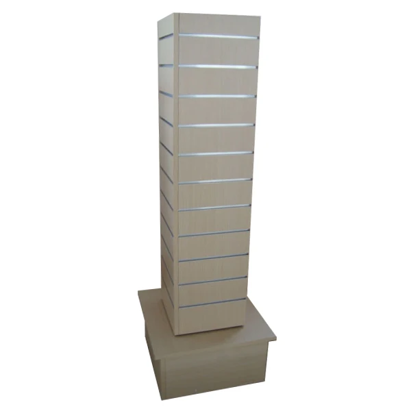 Spinner Tower MDF Slatwall Display Rack with 4 Sides and Big Base
