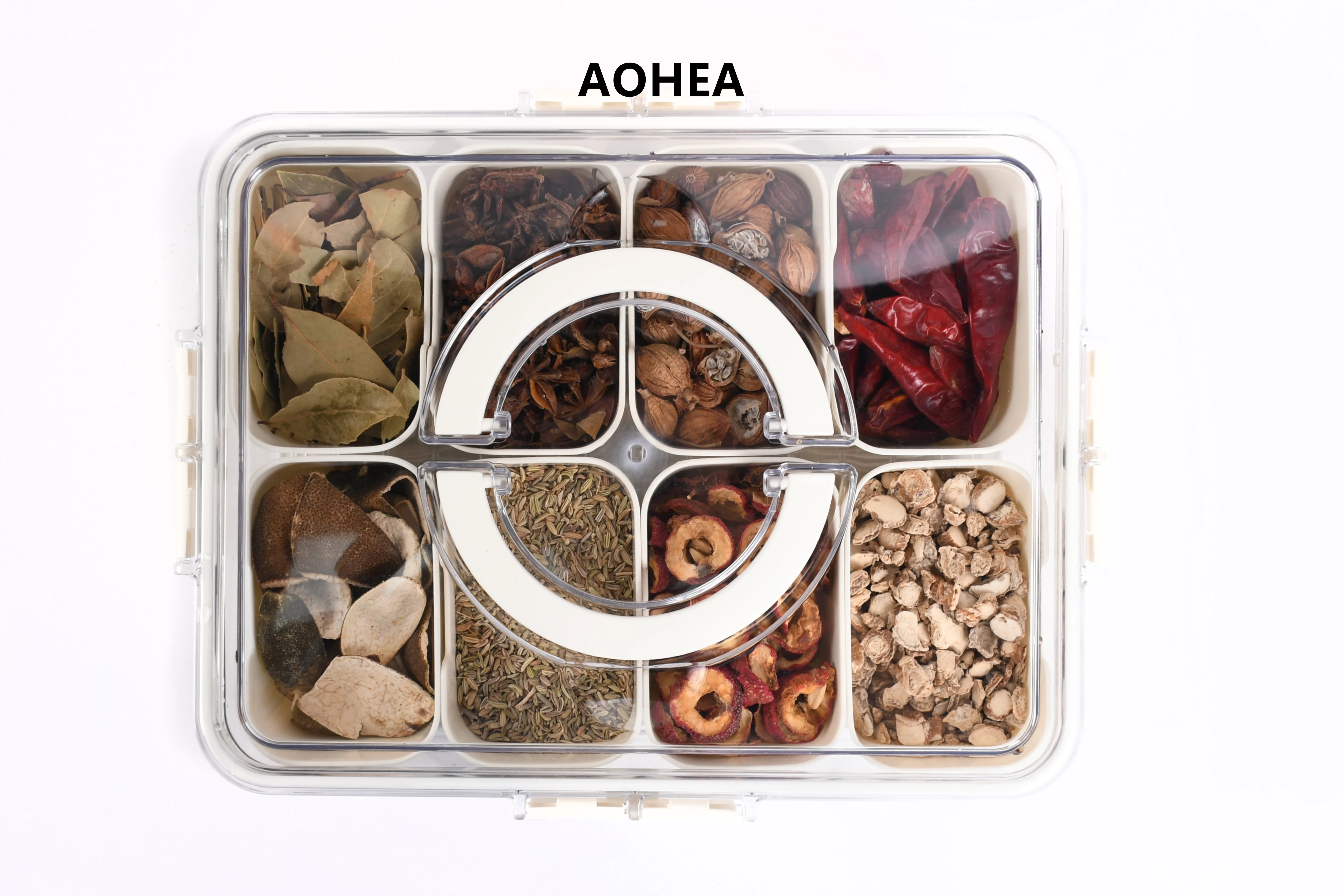 Aohea bpa free 4 8 compart Заводская поставка Лидер продаж разделенный овощной лоток бокс для снэков с разделителем сервировочный крышкой