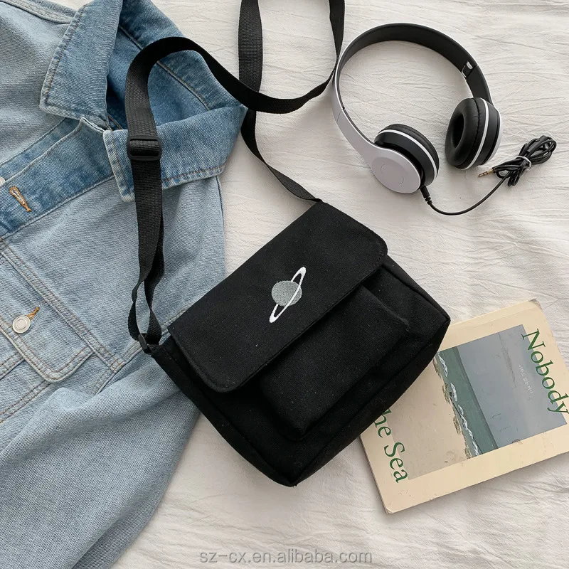 casual custom printed logo small planet print cell phone messenger bag mini fabric sling canvas shoulder bags for women girls