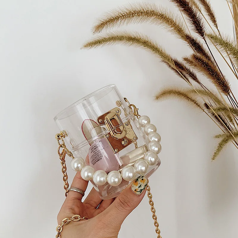 Transparent texture female handbag Wholesale Ladies Jelly bags pearl chain bag versatile mini crossbody bag