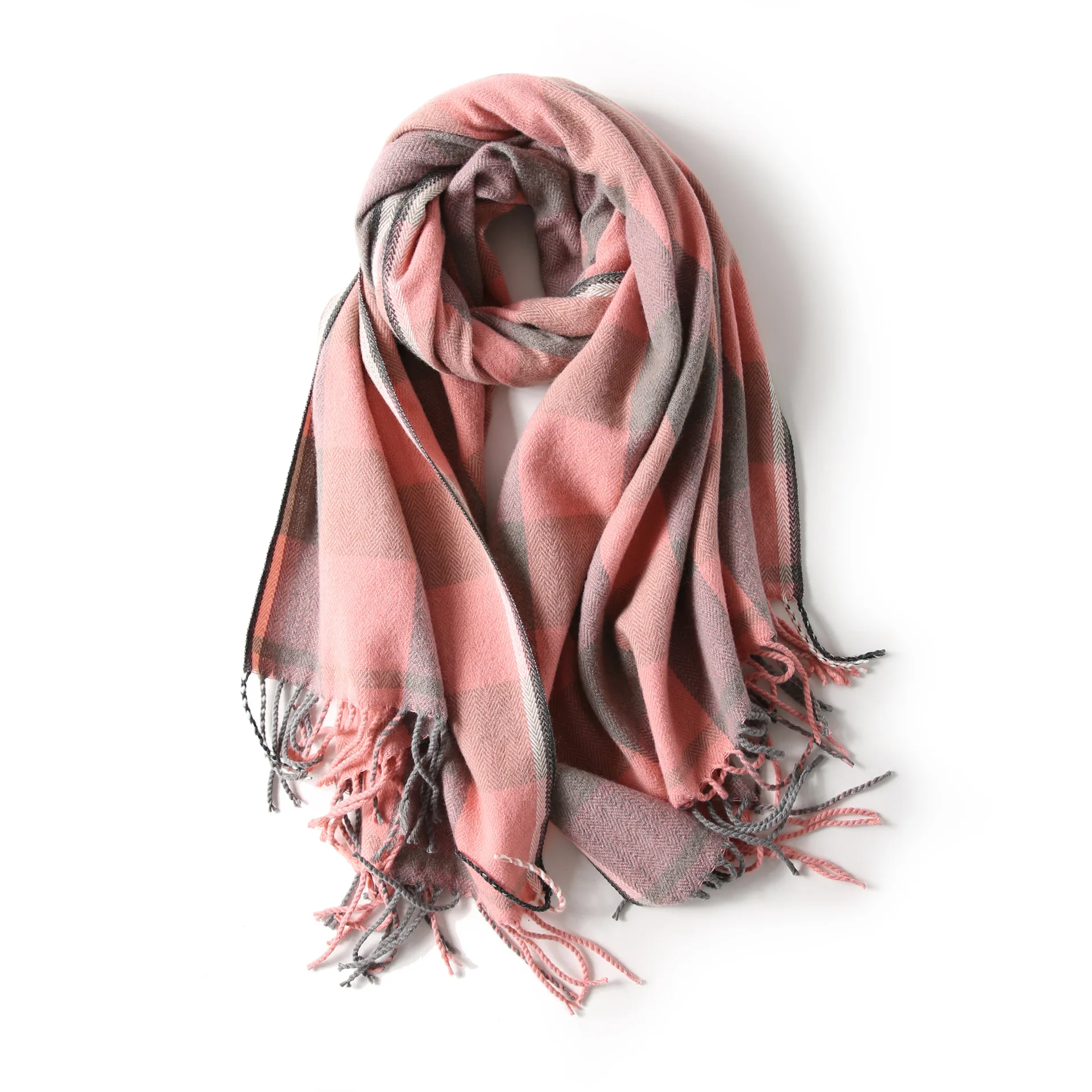 
Worm Cotton Checked Design Women Linen Winter Knit Scarf 