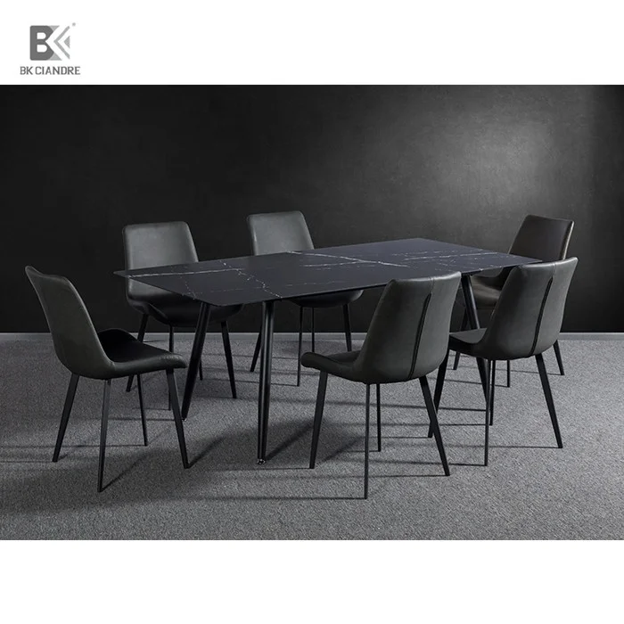 Marble porcelain dining room table set 6 chairs