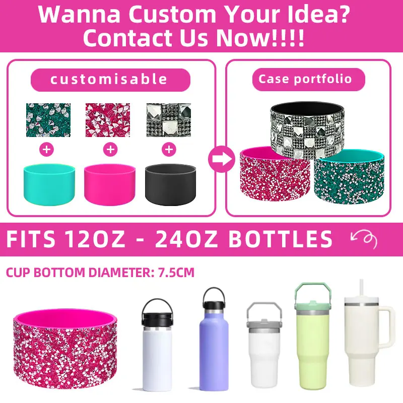 Unique Design Bling Rhinestones tumbler boot Bottle Accessories Crystal DIY Boots Anti Slip Silicone Bottle Sleeve