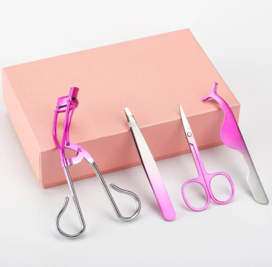 
Eyebrow Tweezers Scissors False Eyelash Applicator with Customized Packing Box Lash Curler 4Pcs Gold Eyelash Curler Set 