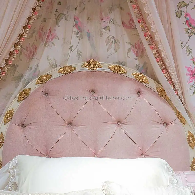 OE-FASHION House furniture Romantic pink villa children double princess french royal bedroom set luxury twin bed