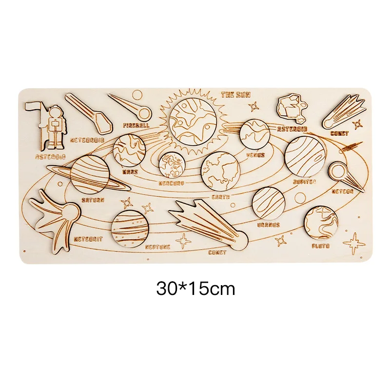 Removable Planets Outer Space Themed Educational Puzzle Game Toy Solar System Model Board Wooden Science Toys for Kids
