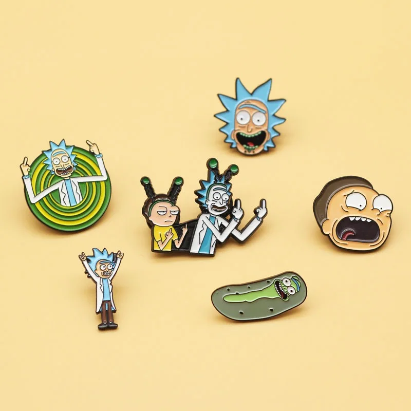 Customized Rick and Modi Cartoon Soft  Emblem Pins Metal Accessories Creative Funny Gift