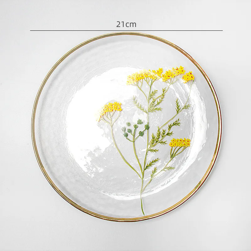 wholesale flower 12 inch round glass plate floral fruits microwave oven glass plate
