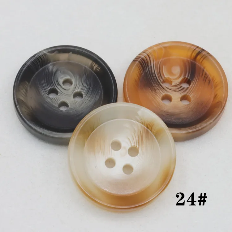 Button manufacturer custom wholesale 4-hole flat back imitation horns blazer plastic resin buttons