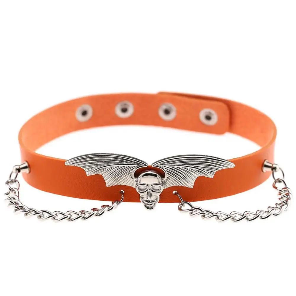 
Wholesale and retail creative custom exaggerated bat wing vampire chain leather necklace Halloween Christmas choker 