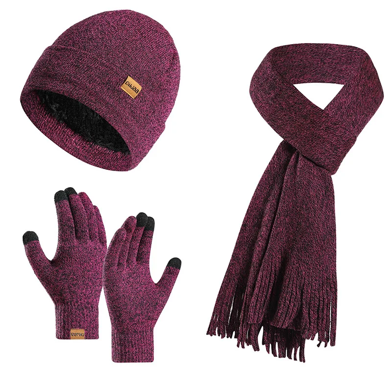 Wholesale Winter Fashion Knitted Beanie Scarf Gloves Three Piece Set With Plush Insulation Stylish Designer Winter Set