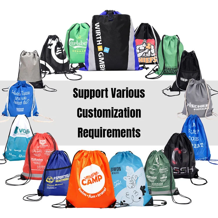 Hot Sale Cheap Waterproof Drawstring Backpacks Bag 210d Polyester Sports Draw String Bags Custom Logo Polyester Drawstring bag