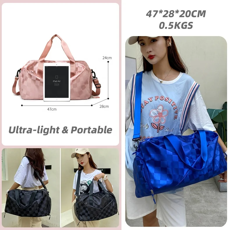 Checkerboard Waterproof Dry Wet Pocket Large Capacity Borse Da Viaggio Da Donna Travel Duffel Sport Bag with Shoe Compartment
