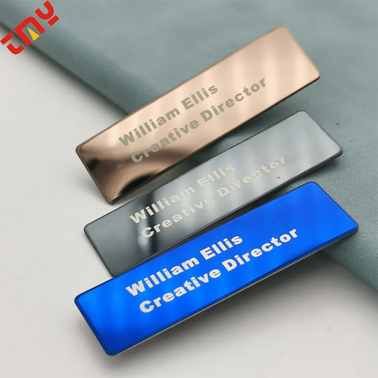 Custom Badge Identification Reusable Waiter Clothing Uniform Blank Metal  Mirror Gold Plated Blank Name Badge