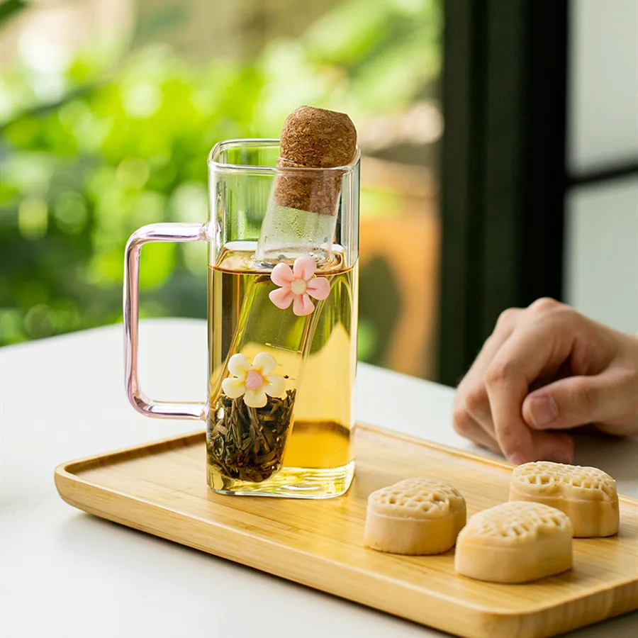 Modern Heat Resistant High Borosilicate Glass Tea Tube Infuser Filter with Eco-Friendly Cork Lid