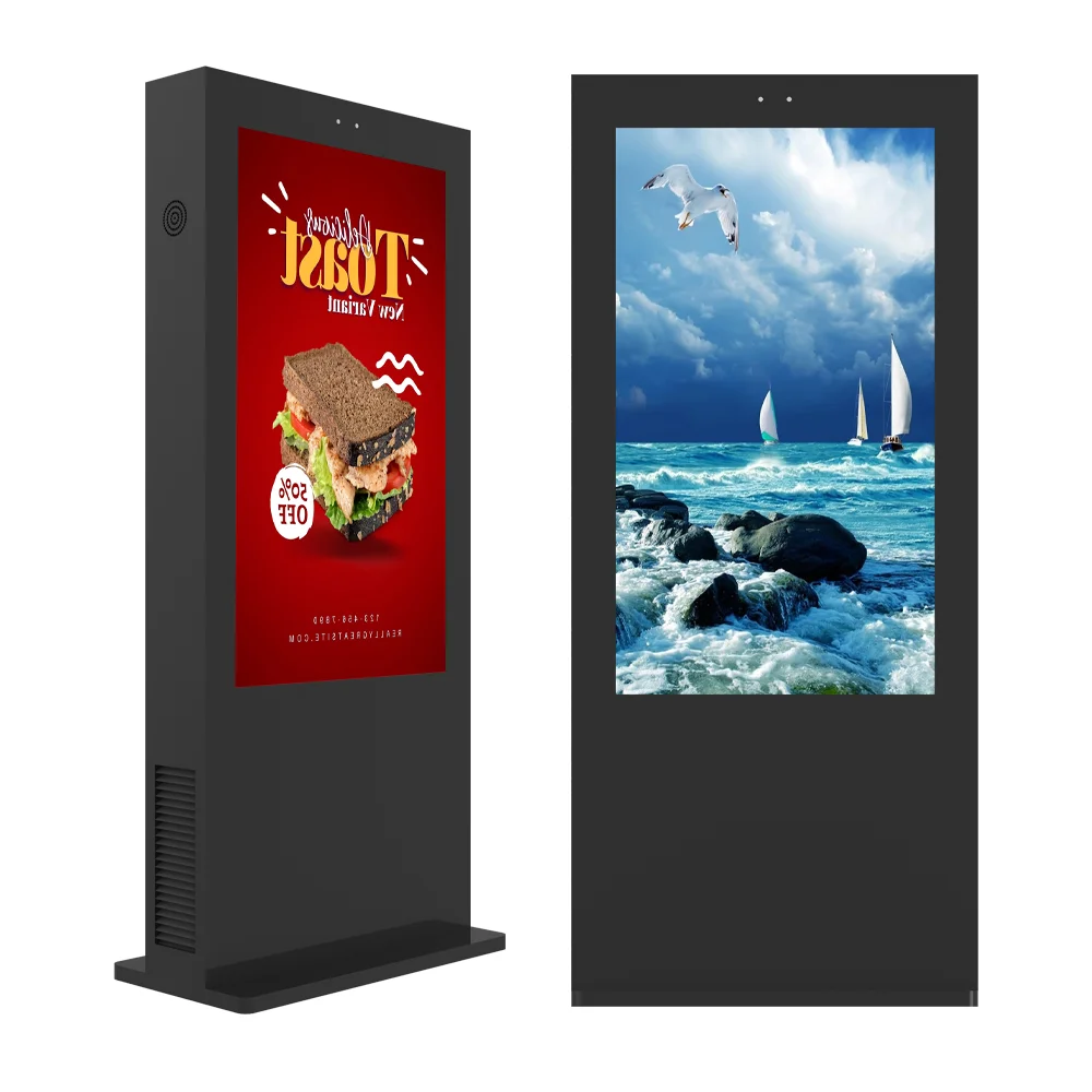 3000 nits Brightness Vertical Standing Outdoor LCD Display Digital Signage Outdoor Advertising Digital Kiosk AC Cooling Totem