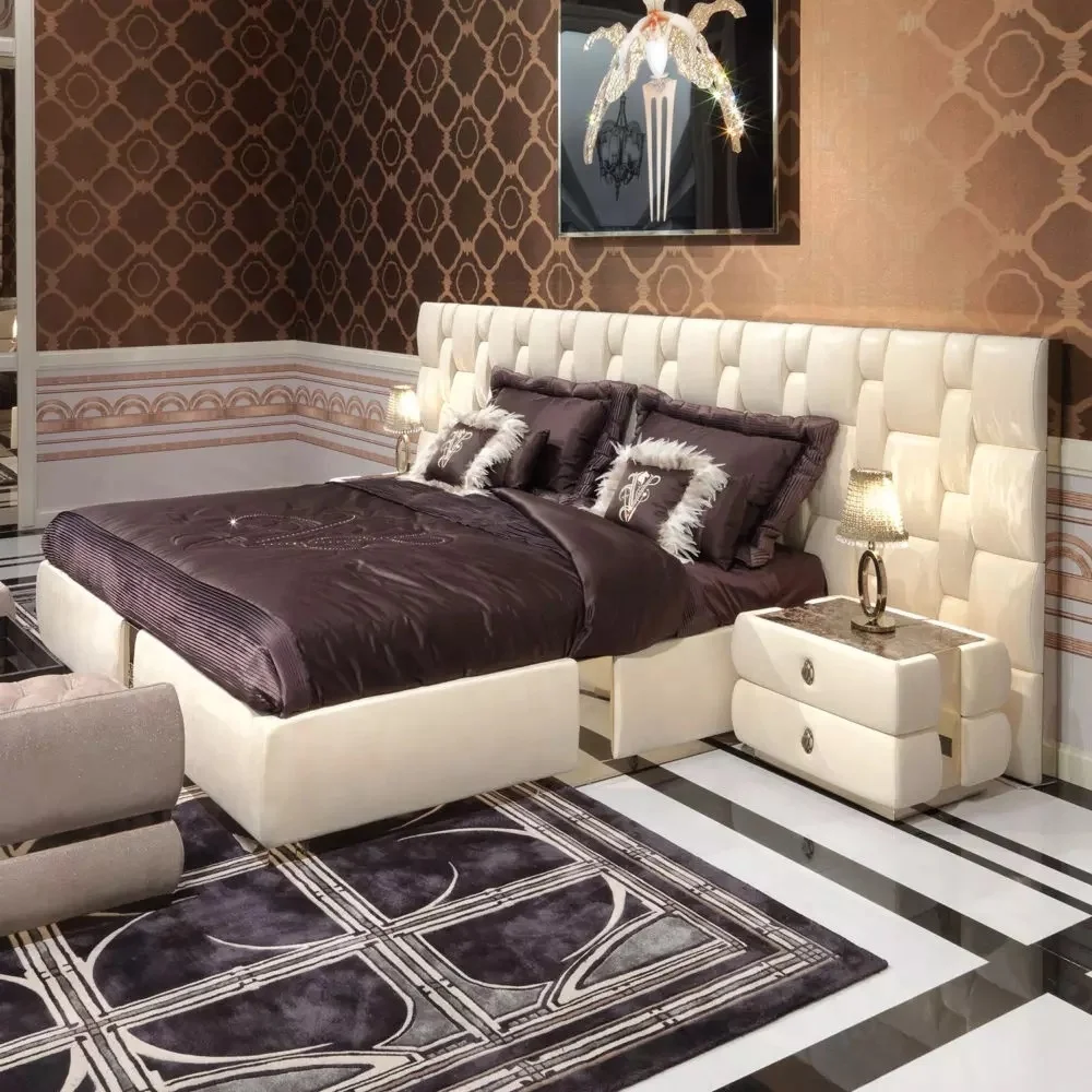 Wholesale Customized New Design Italian Style White Modern Luxury Upholstered Teal  Leather Beds Queen
