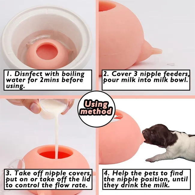 Pet Puppies Feeder 4 Nipples Puppy Nursing Station Silicone Puppy Nipple Pet Milk Feeding Bowl For Baby Cats Dogs