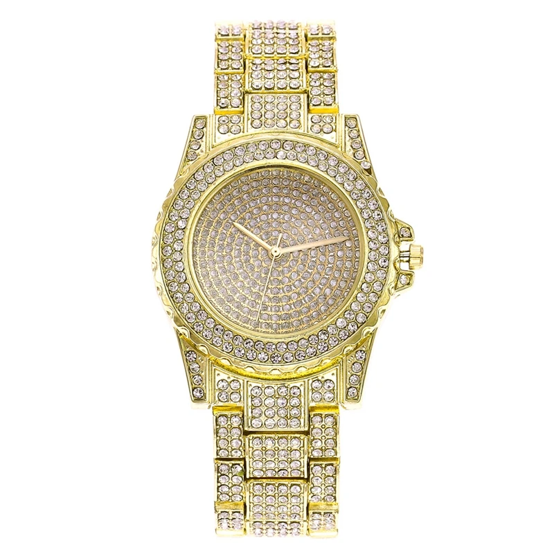 Watch Factory In Stock All Diamonds Alloy Steel Gold Watch Women Luxury Jewelry Dress Wristwatch