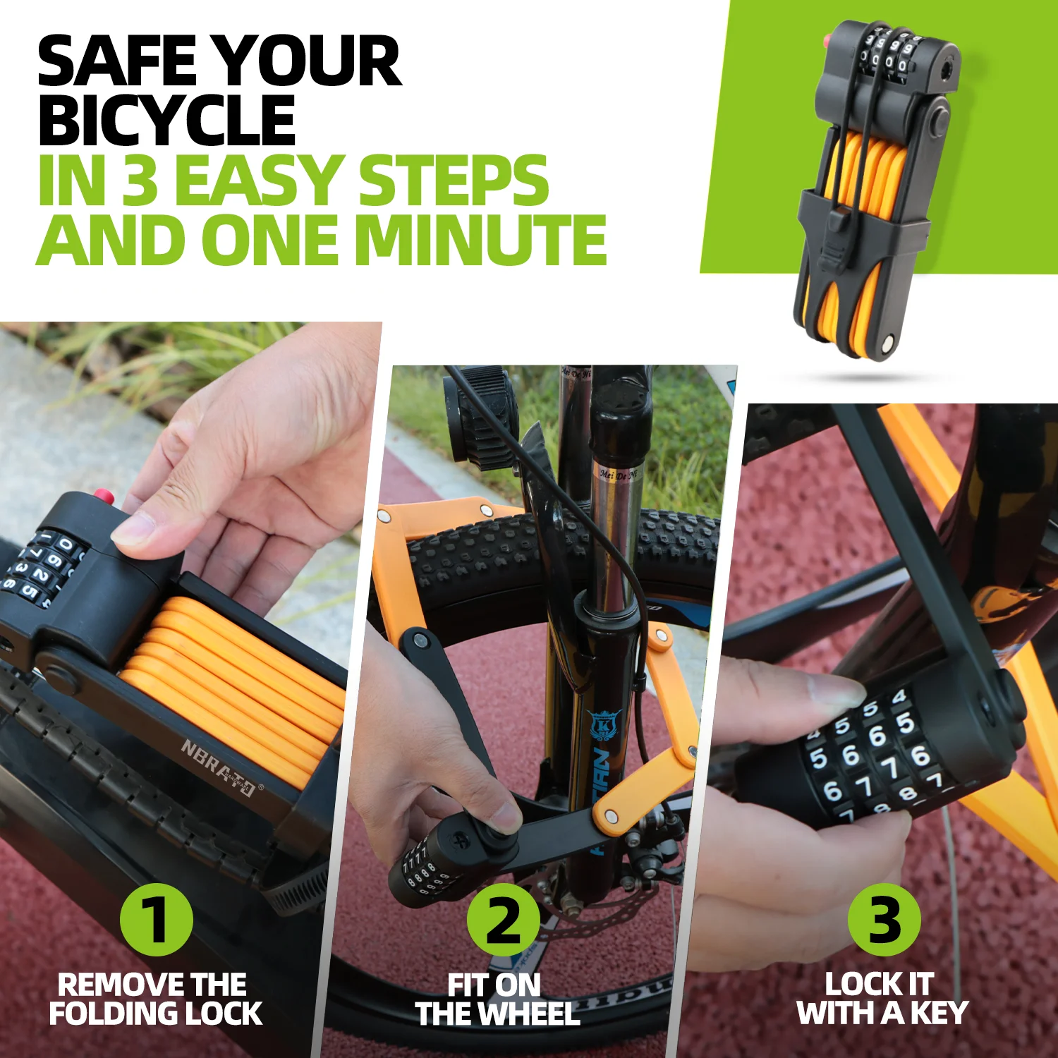 German Security Standard Motorcycle 85cm cycle Scooter Foldable Bicycle Lock with Mounting Bracket