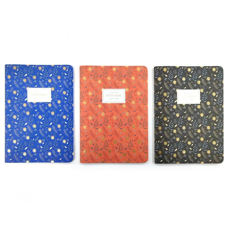 Holi New Hot Stamping Leaf Design Paper Cover Stitching Journals Notebook Custom logo note books For School Student