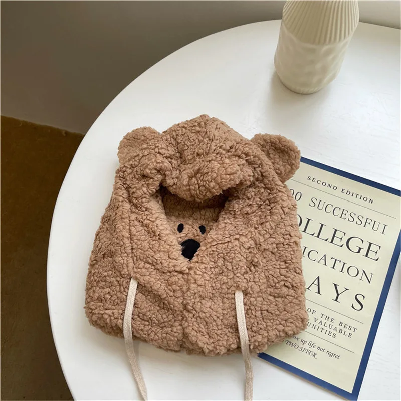 Japanese Cute Cartoon Bear Ear Cap Hat Lamb Plush Cap Warm Thickened Ear Protection with Warm Mask for Women Girl