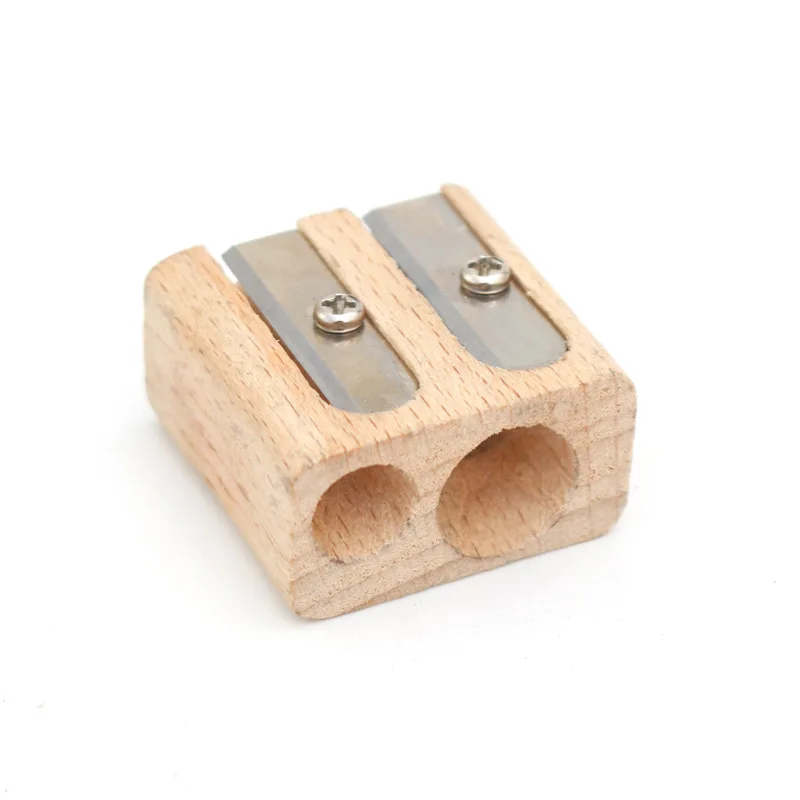 Personalized ECO wooden pencil sharpener Beech bamboo double hole children pencil sharpener