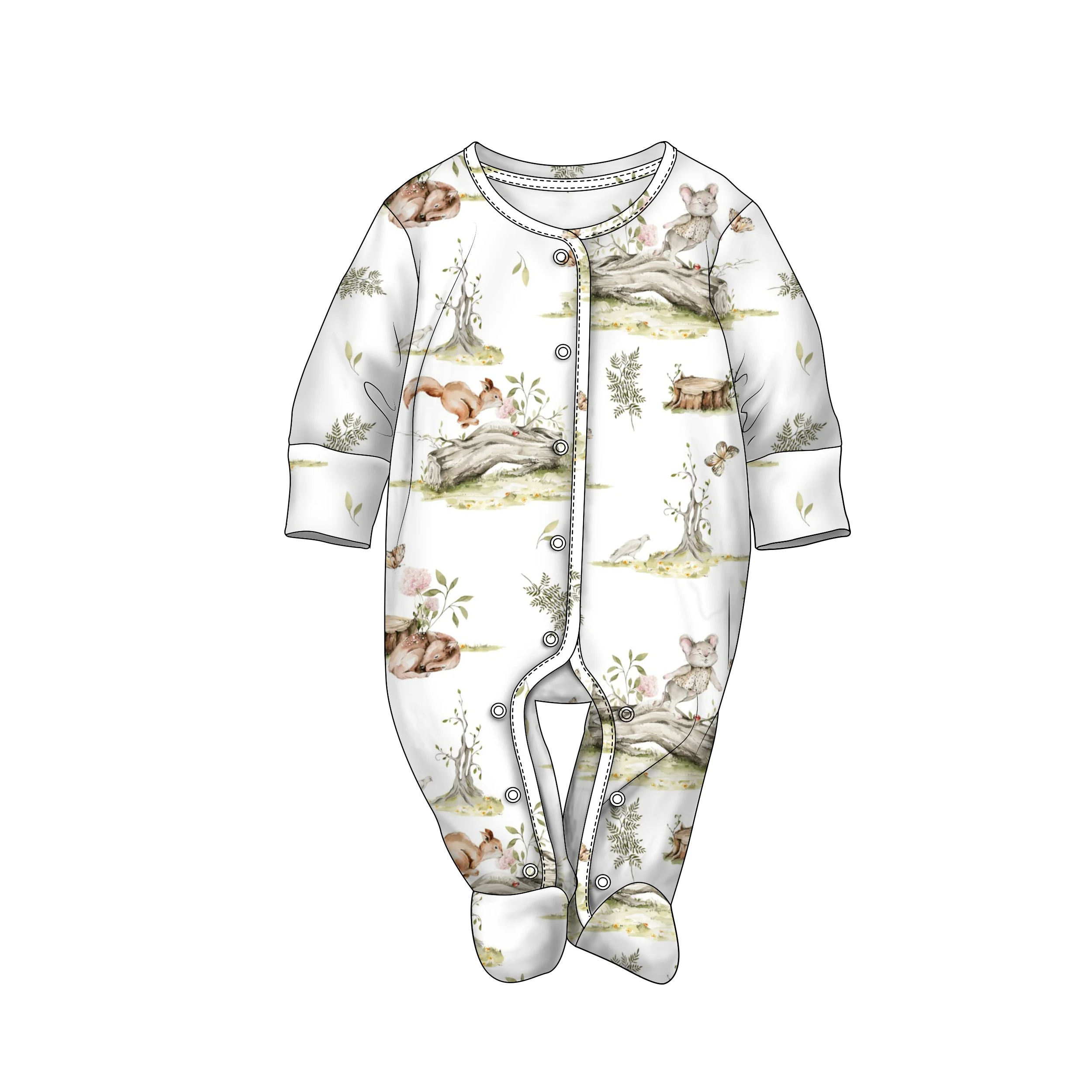 New Hot Custom Baby Clothes Long Sleeves Bamboo Viscose Cotton Spandex Newborn Baby Onesie Blank Snap Button Baby Rompers