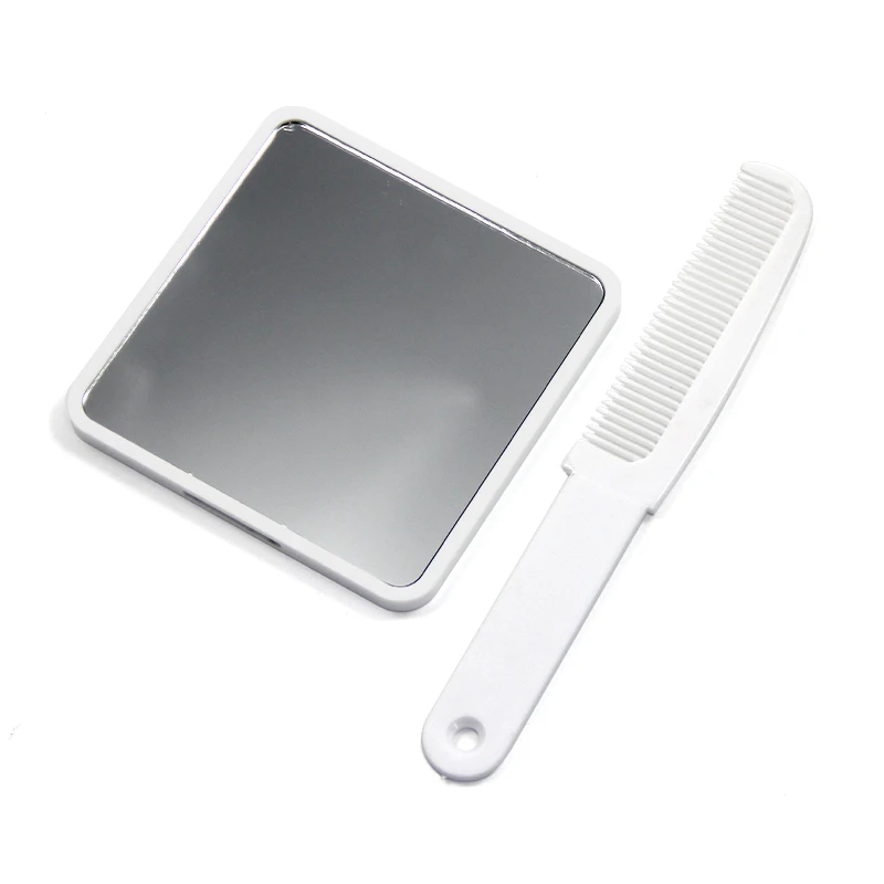 Wholesale square simple hand-held makeup mirror girls carry beauty makeup mirror can be customized LOGO Built-in comb