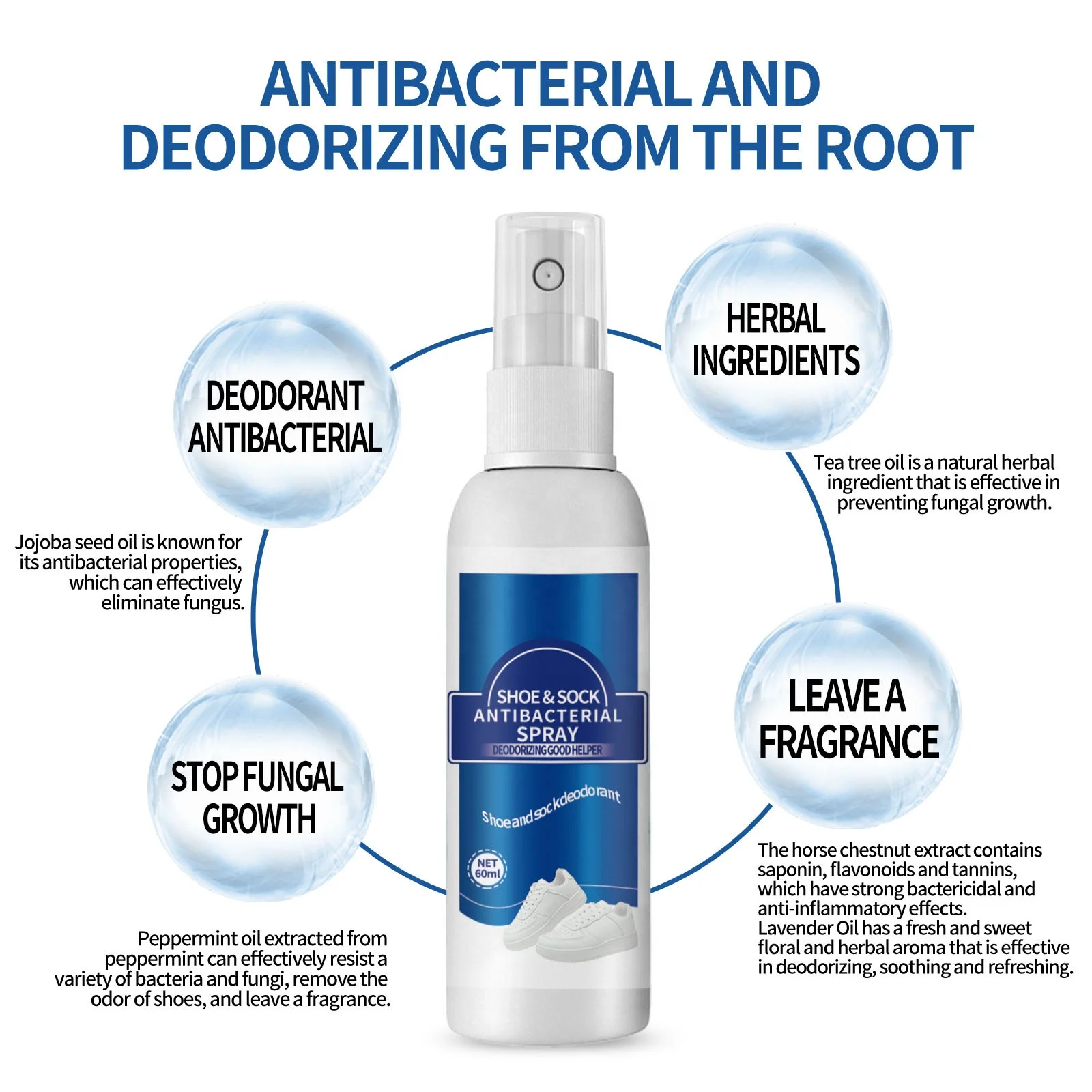 herbal extract shoe and sock deodorizer shoe and sock antibacterial spray anti fungal foot care product