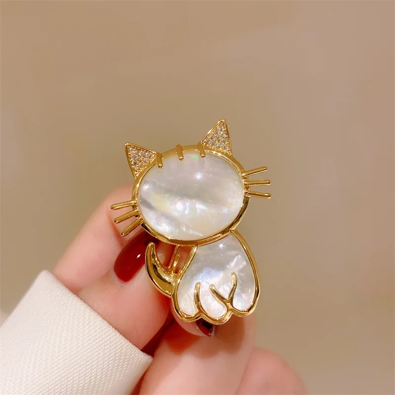 New Women Luxury Animal Pin Buckle Korean high-end natural shell Brooches Beautiful Cute Cat Brooch